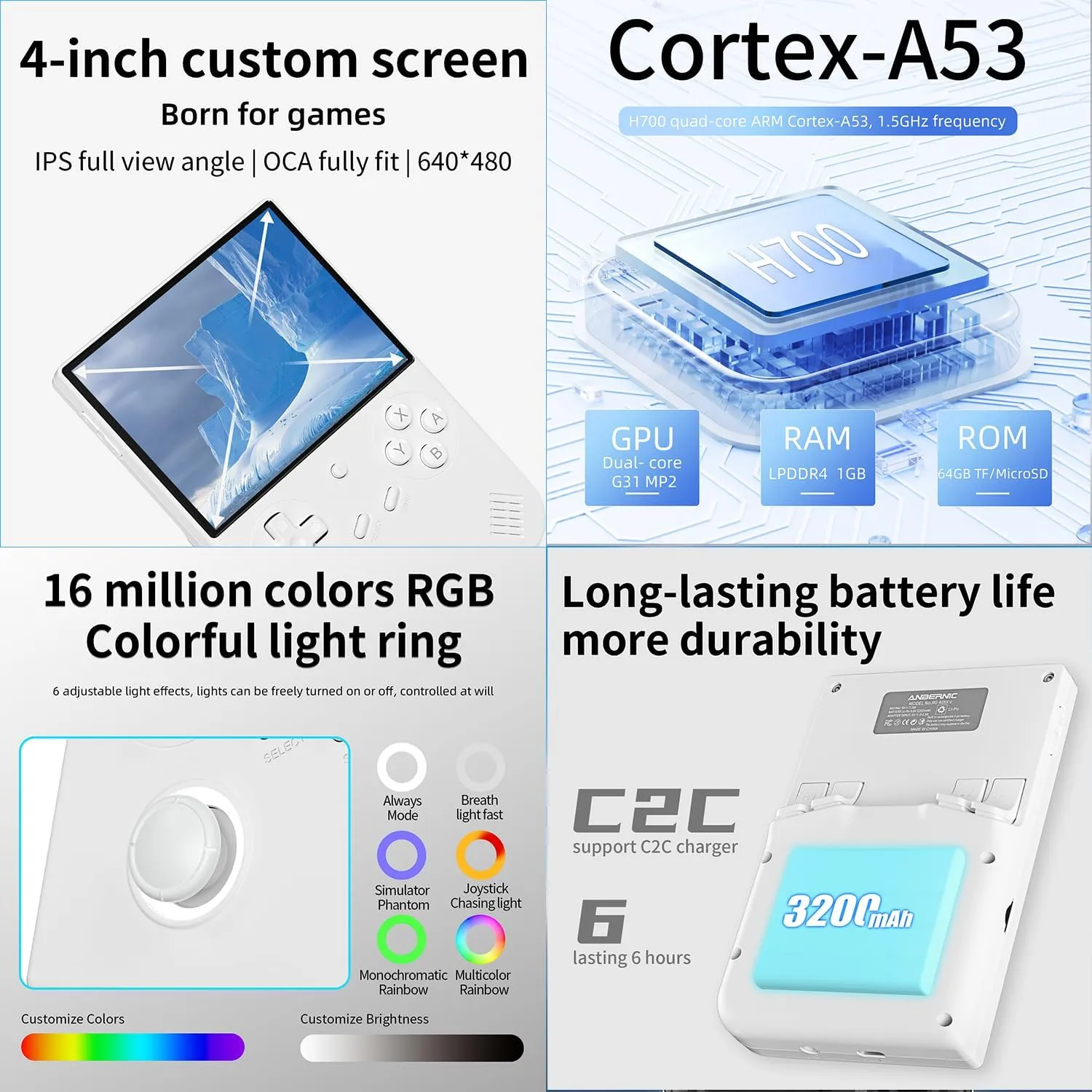 RG40XX V Handheld Game Consoles RG40XXV Retro Game Console Built-in 64G TF Card Preloaded Games 5000  RG 40XXV Portable Gaming Console Linux 64-bit Supports WiFi Bluetooth HD Output White