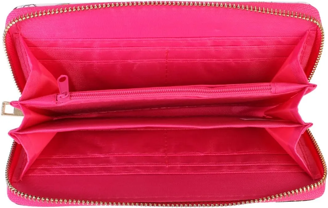 RIAH FASHION Cute Animal Print Zip Around Long Wallet - Fun Pattern Zipper Clutch Purse Card & Phone Slots Rainbow/Unicorn/Llama/Alpaca (Unicorn/Multi Stripe)