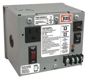 (RIB) PSH100AB10 Enclosed Single 100VA 120 to 24Vac UL Class 2 powe
