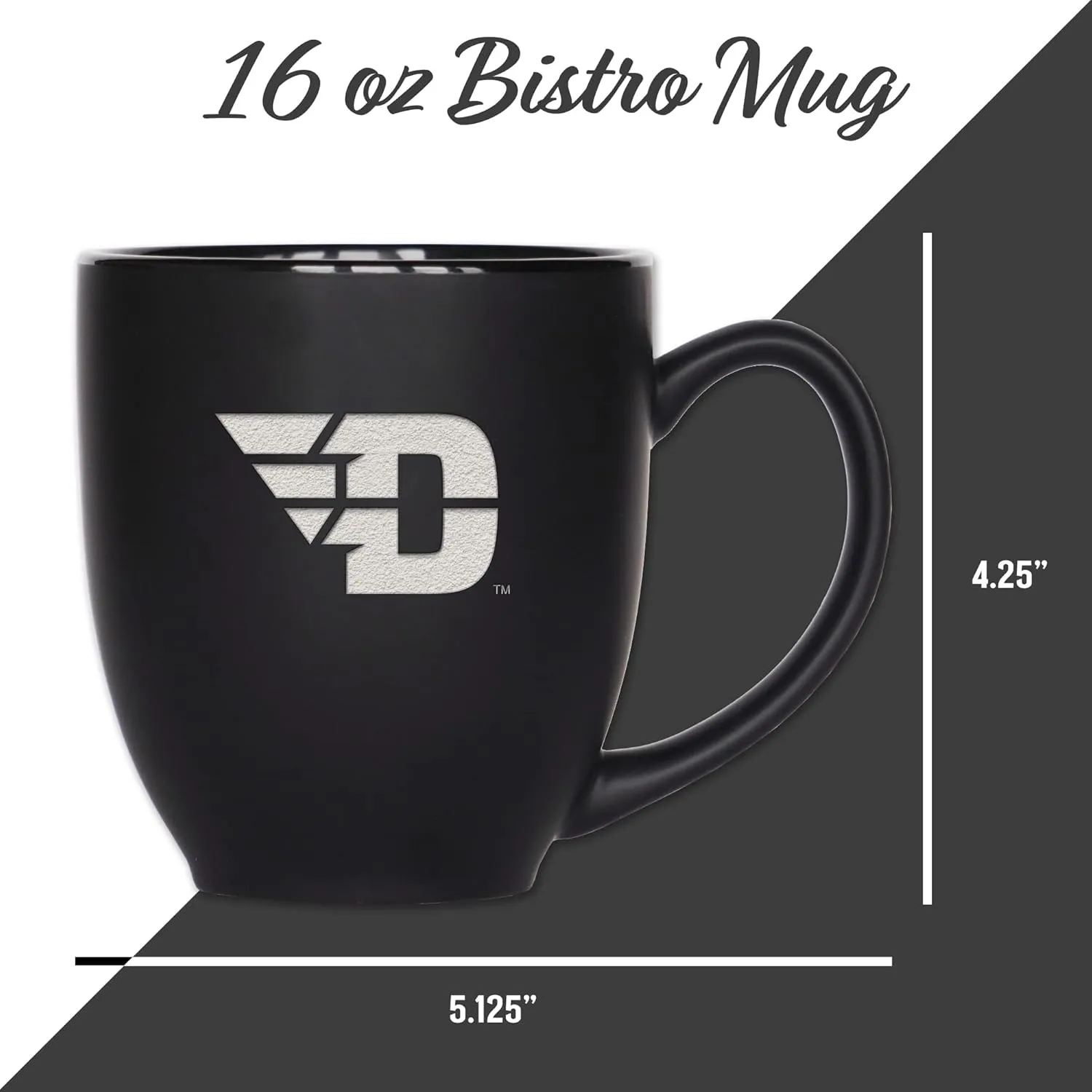 Rico Industries NCAA (D/E/F & G) Standard 15oz Laser Engraved Matte Black Ceramic Bistro Mug - For Hot or Cold Drinks