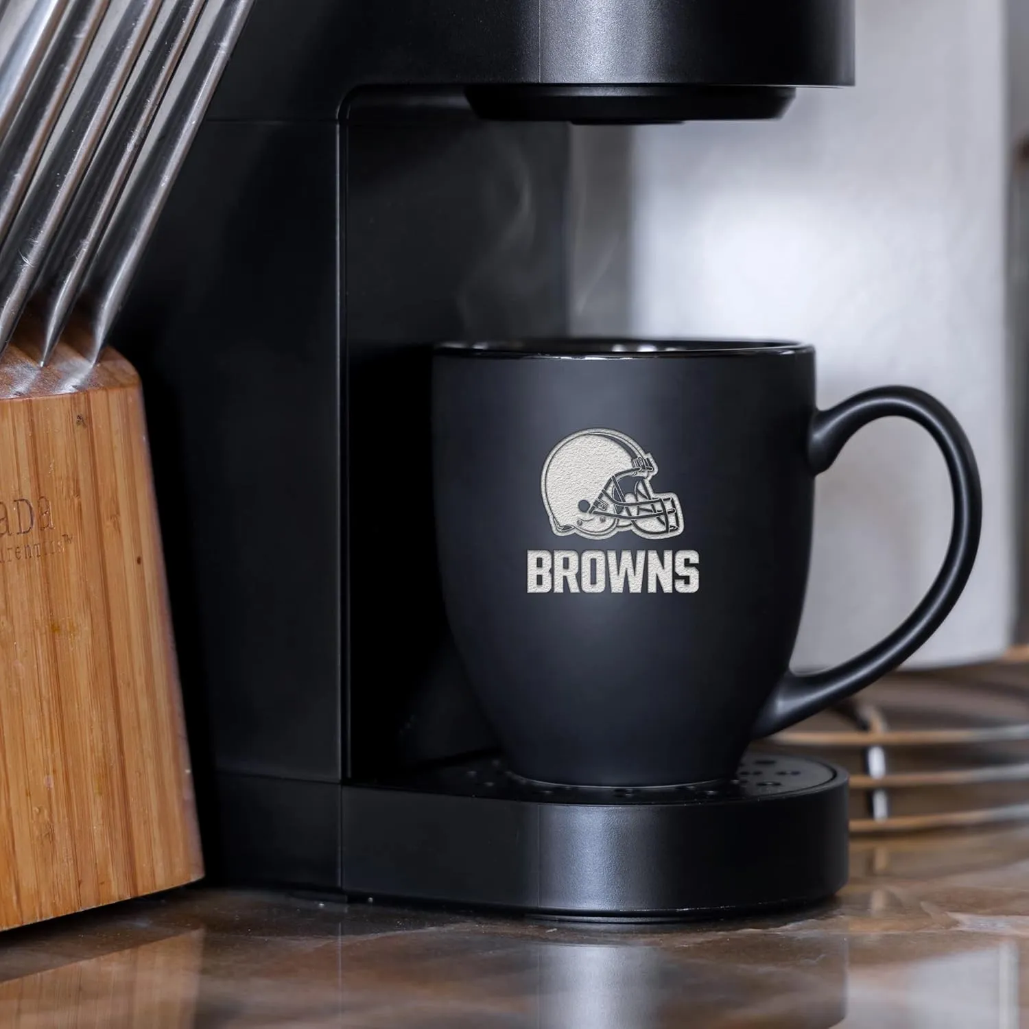 Rico Industries NFL Football 15oz Matte Black Bistro Mug - For Hot or Cold Drinks - Team Logo Etched For Unique Feel