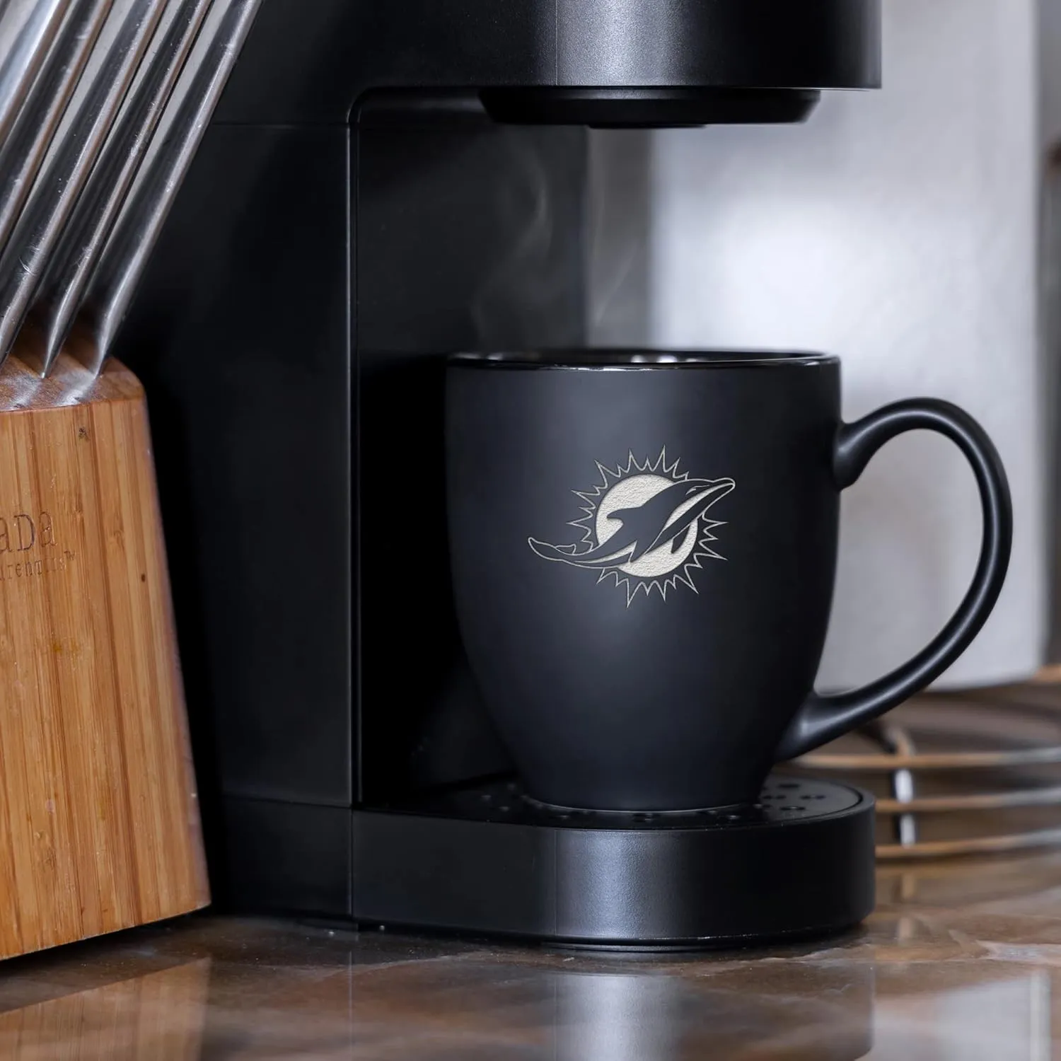 Rico Industries NFL Football 15oz Matte Black Bistro Mug - For Hot or Cold Drinks - Team Logo Etched For Unique Feel