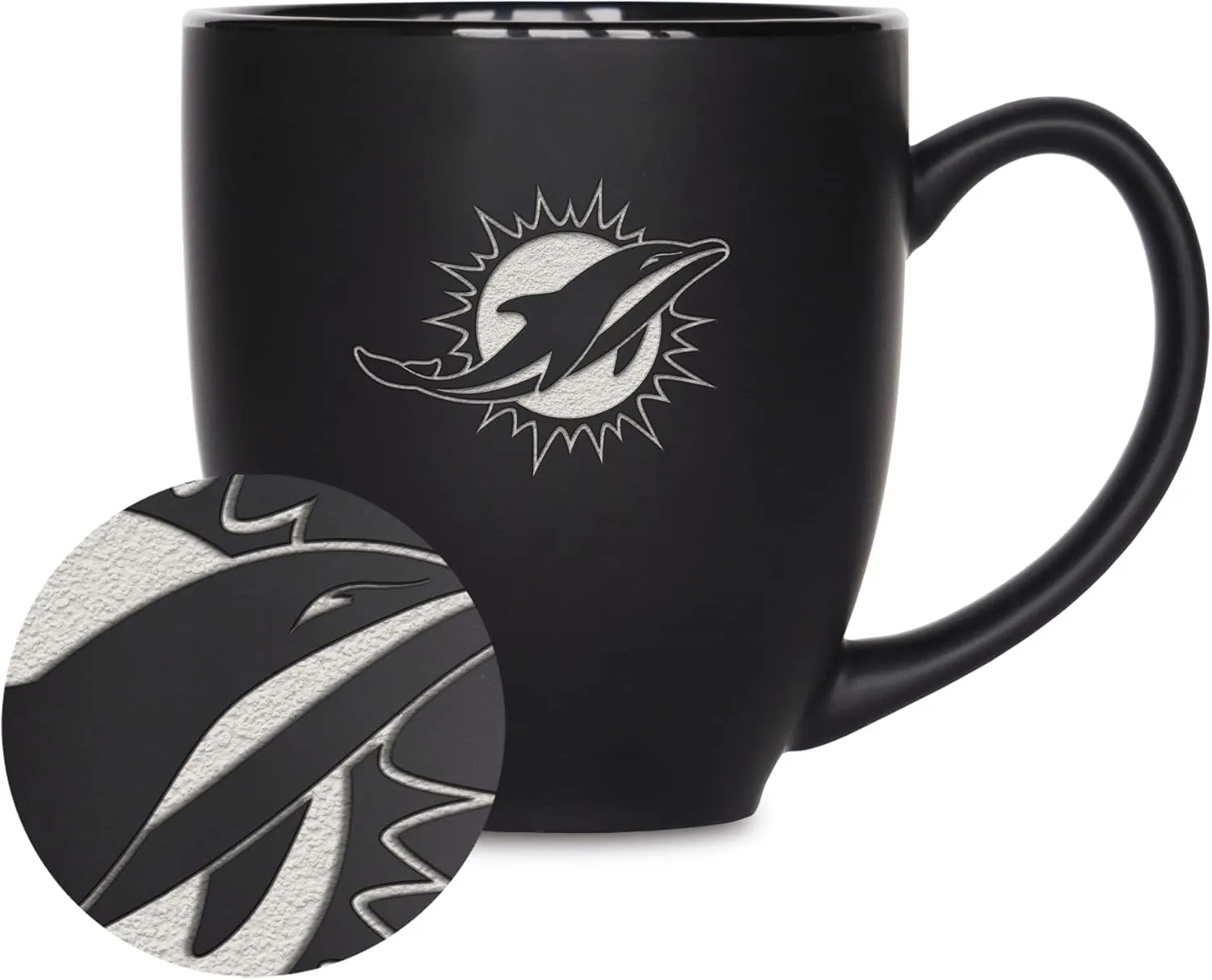 Rico Industries NFL Football 15oz Matte Black Bistro Mug - For Hot or Cold Drinks - Team Logo Etched For Unique Feel