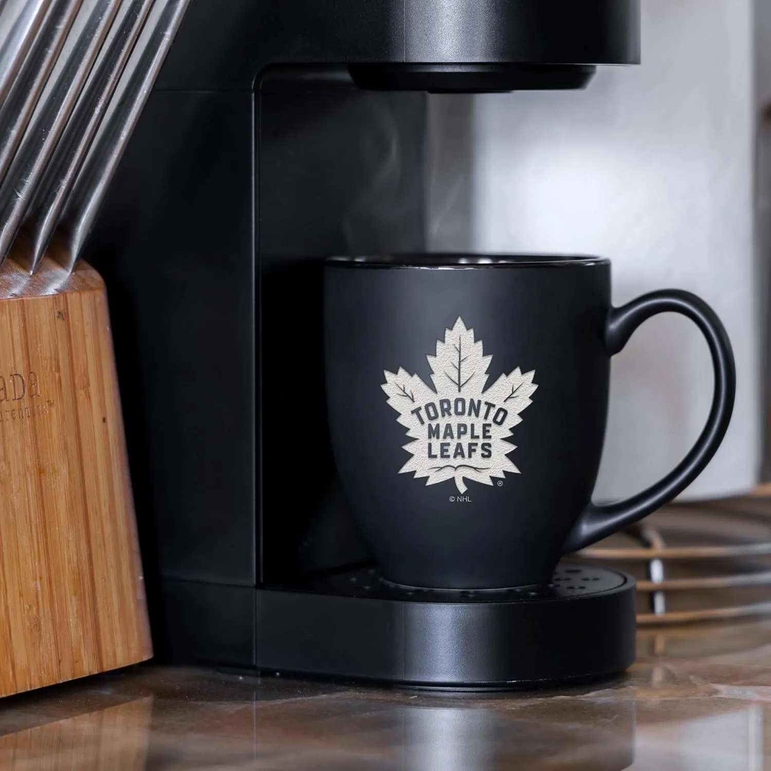 Rico Industries NHL Hockey 16oz Laser Engraved Matte Black Ceramic Bistro Mug - for Hot or Cold Drinks