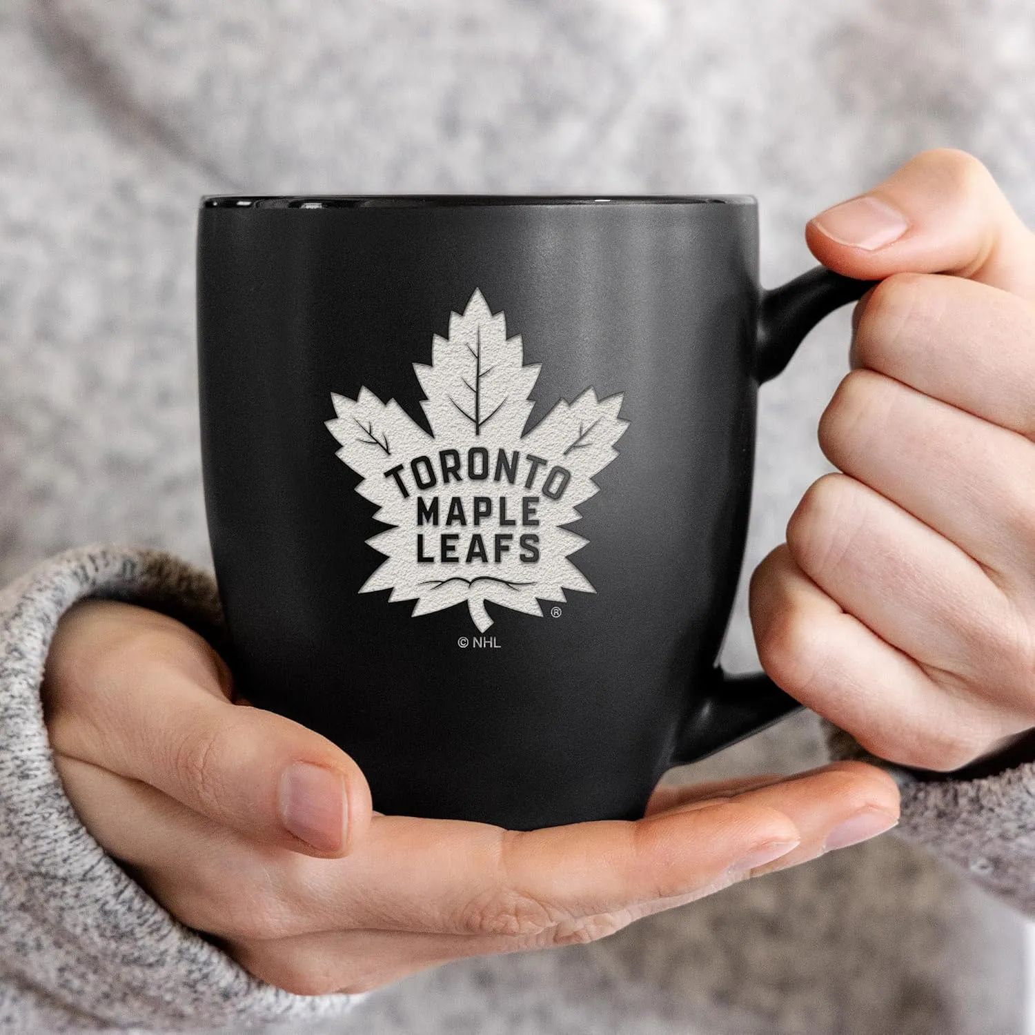 Rico Industries NHL Hockey 16oz Laser Engraved Matte Black Ceramic Bistro Mug - for Hot or Cold Drinks