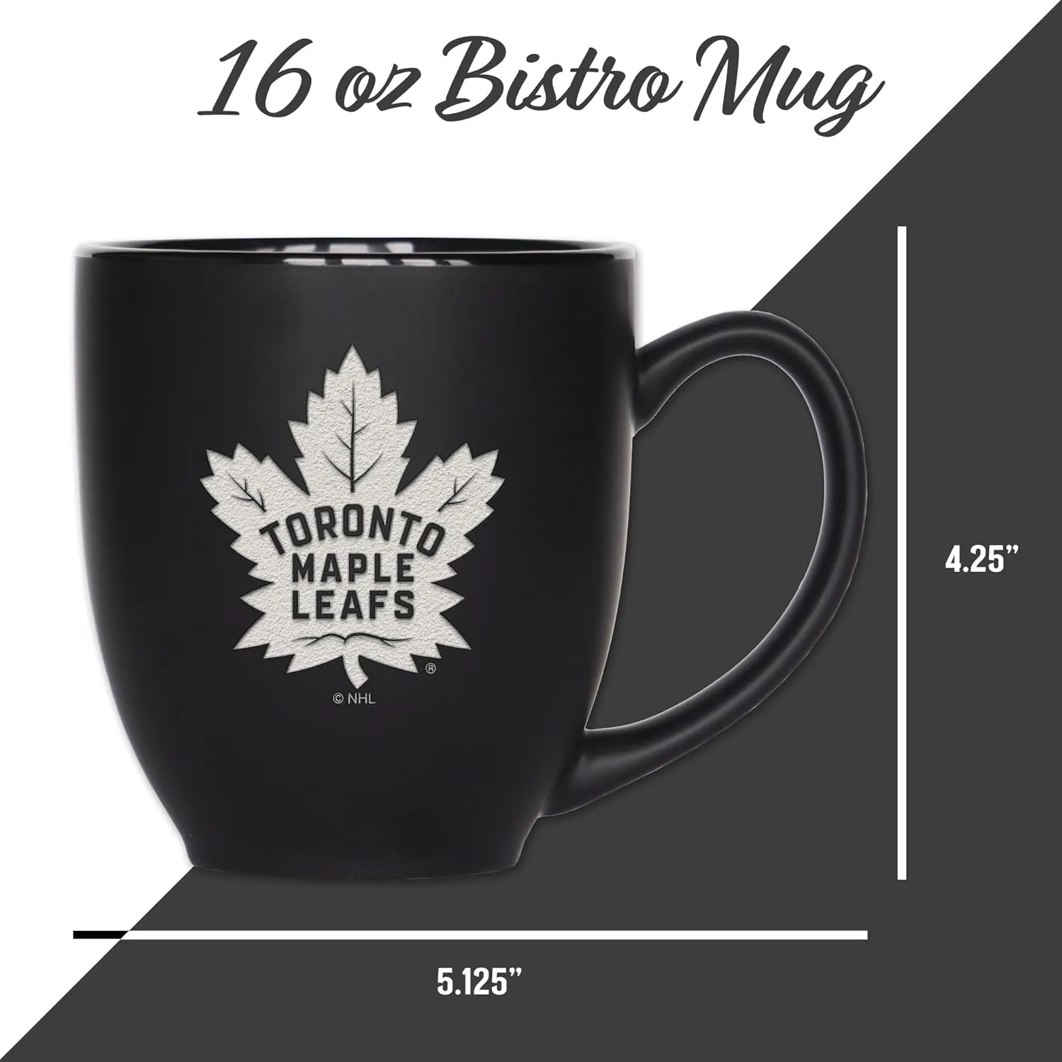 Rico Industries NHL Hockey 16oz Laser Engraved Matte Black Ceramic Bistro Mug - for Hot or Cold Drinks