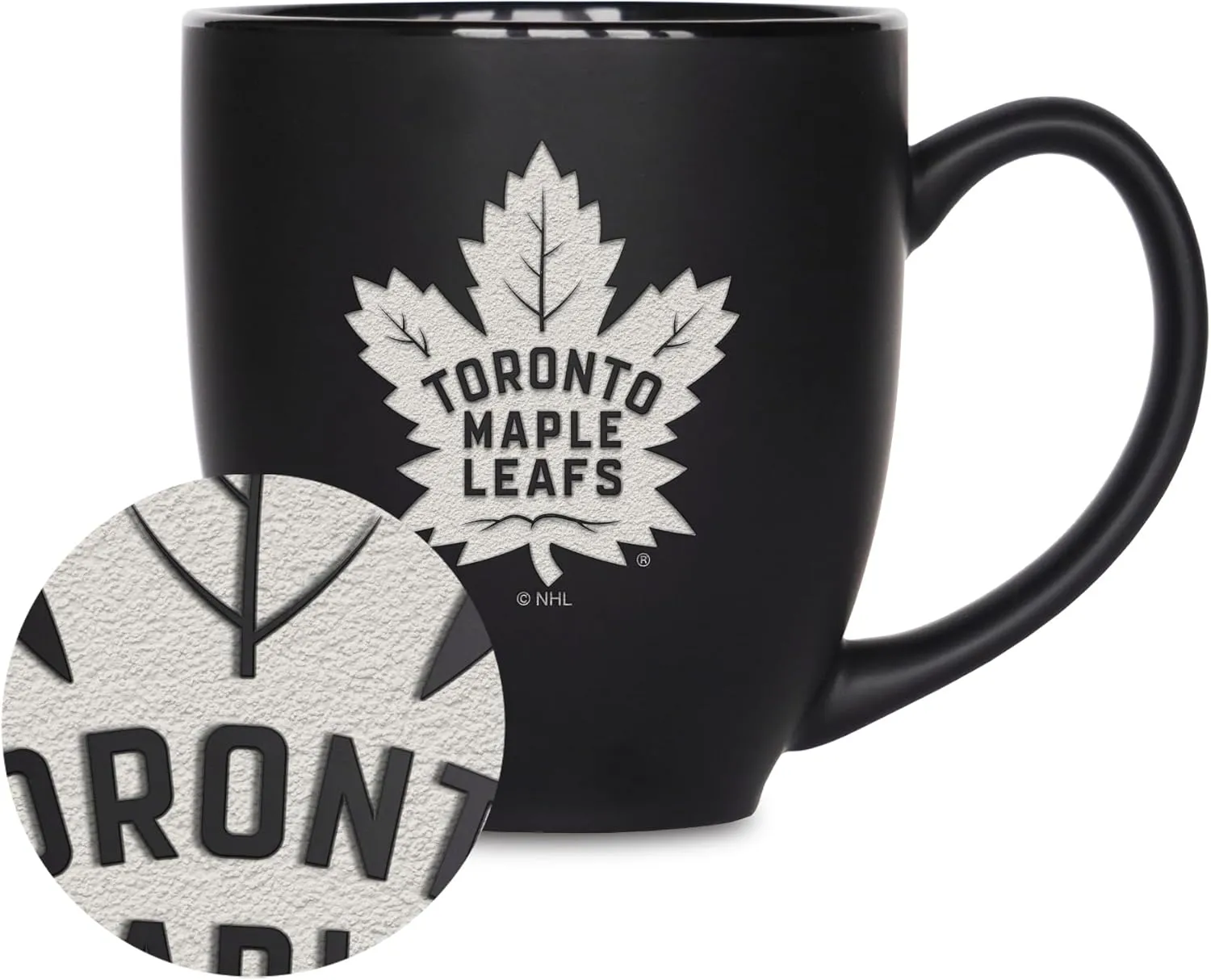 Rico Industries NHL Hockey 16oz Laser Engraved Matte Black Ceramic Bistro Mug - for Hot or Cold Drinks