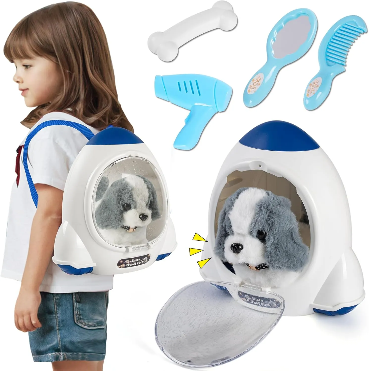 Robot Dog Toy for Kids,Electronic Pet Puppy W/Walking&Barking,Pet Care Pretend Play Set,Interactive Plush Stuffed Toys with Backpack, for Boys,Girls,Toddlers