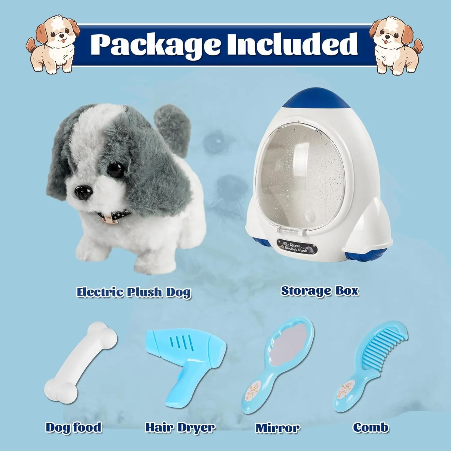 Robot Dog Toy for Kids,Electronic Pet Puppy W/Walking&Barking,Pet Care Pretend Play Set,Interactive Plush Stuffed Toys with Backpack, for Boys,Girls,Toddlers