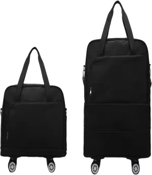 Rolling Duffle Bag with Wheels - Expandable & Foldable Travel Bag | Carry-On with Spinner Wheels | Water-Resistant Weekender Overnight Bag for Sports & Short Trips(Black)