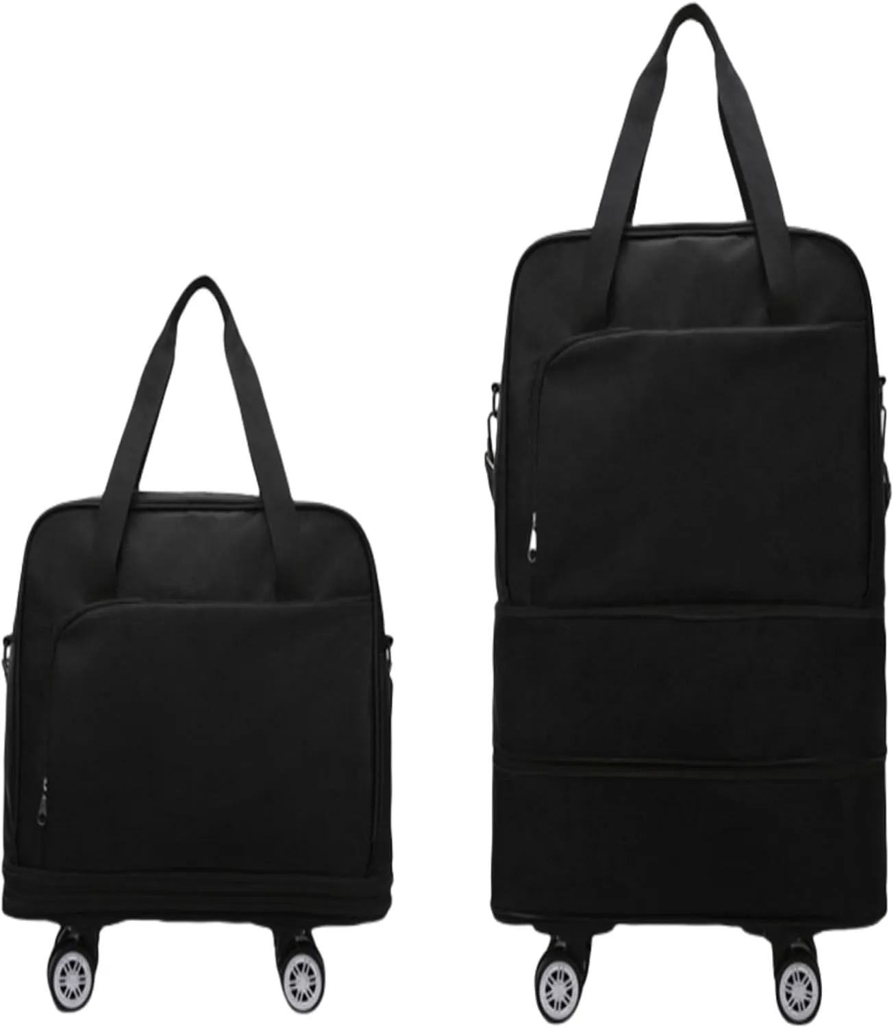 Rolling Duffle Bag with Wheels - Expandable & Foldable Travel Bag | Carry-On with Spinner Wheels | Water-Resistant Weekender Overnight Bag for Sports & Short Trips(Black)