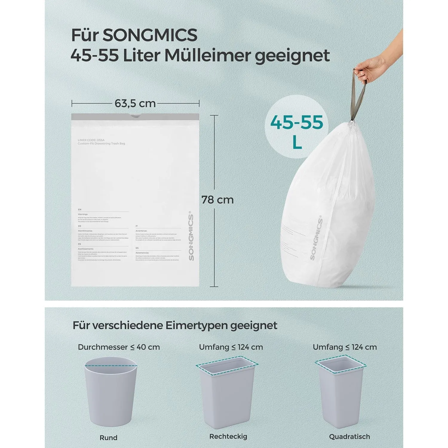 Rootz 2 Pack White Trash Bags - Garbage Bags - Heavy Duty Waste Bags - Polyethylene Plastic - 63.5cm x 78cm - 45-55 Liters - 25kg Capacity - Drawstring - 80 Rolls - 2.2kg Total Weight