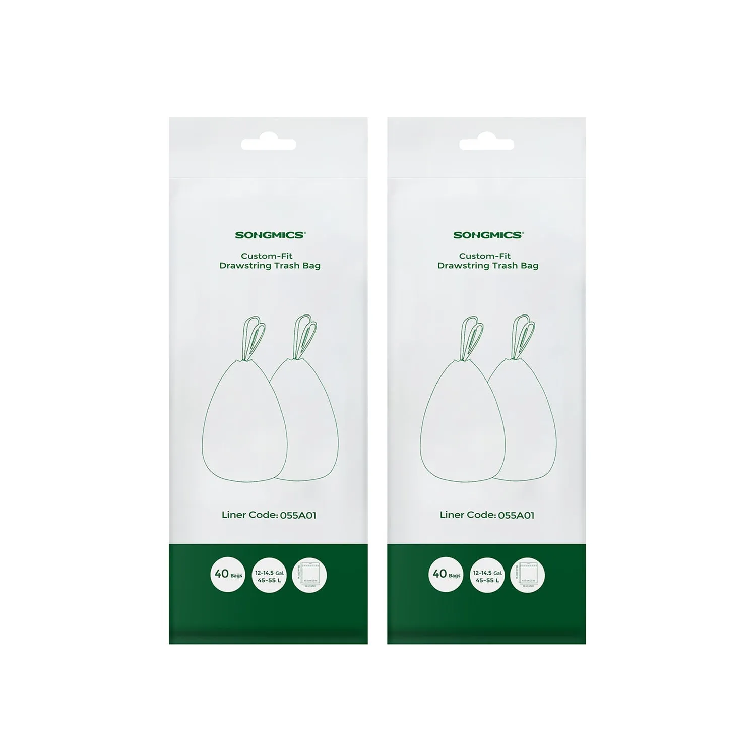 Rootz 2 Pack White Trash Bags - Garbage Bags - Heavy Duty Waste Bags - Polyethylene Plastic - 63.5cm x 78cm - 45-55 Liters - 25kg Capacity - Drawstring - 80 Rolls - 2.2kg Total Weight