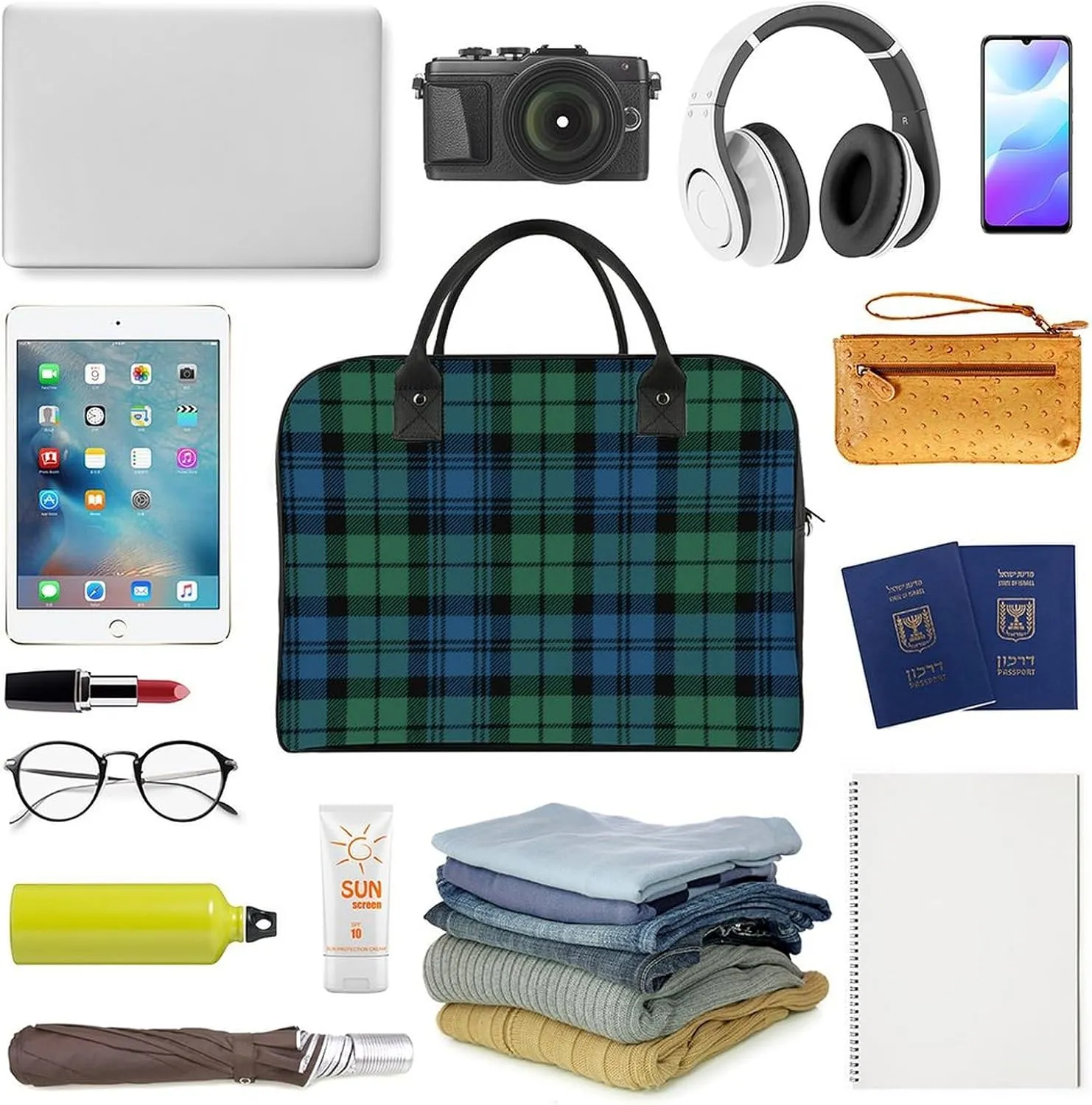 Ross Red Tartan Clans Fashionable Large Capacity Travel Handbag Unisex