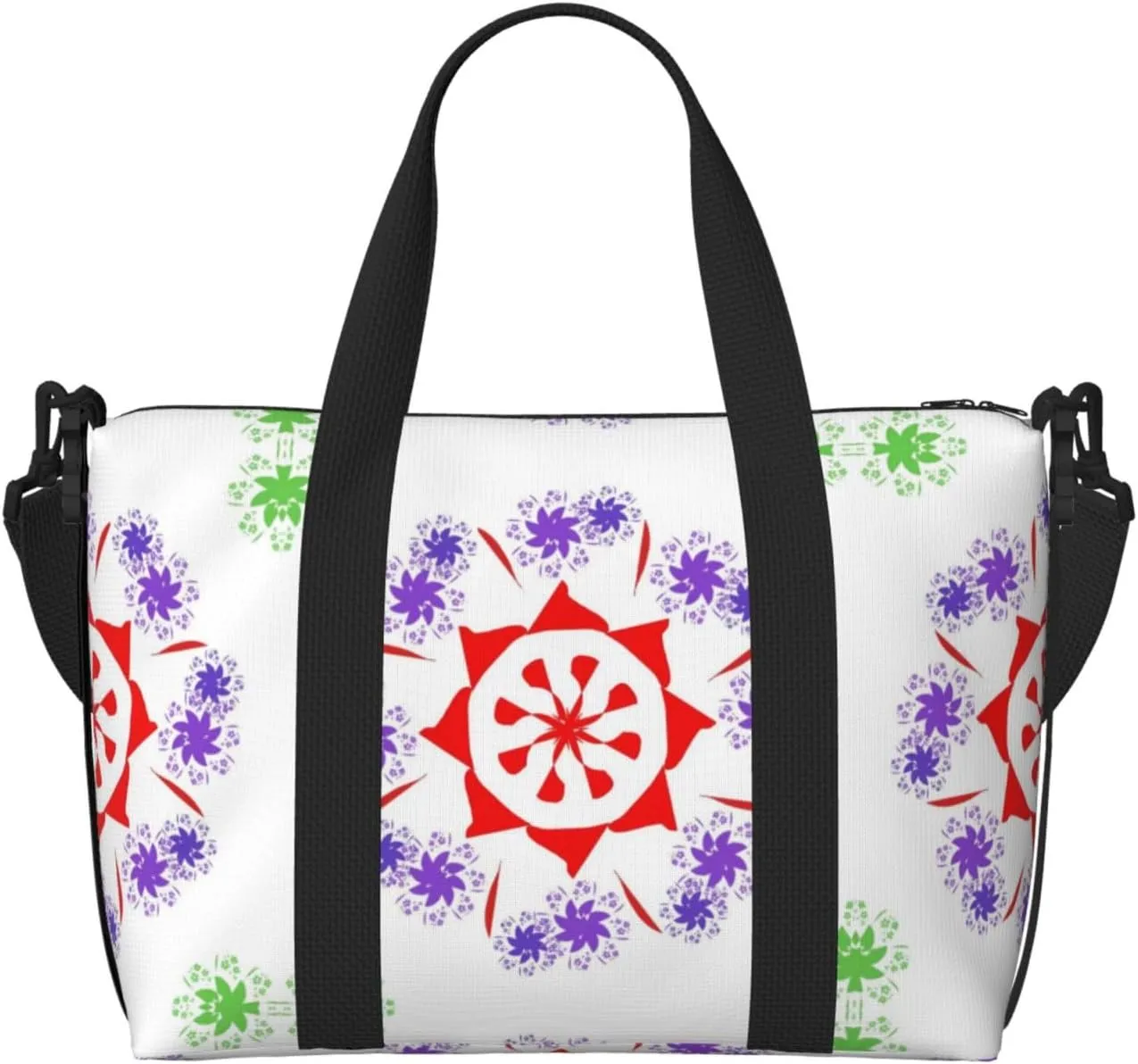 Rotating purple flowers Women's Hand-held Crossbody Travel Bag, Casual Handbag with Zipper, Suitable for Work, Travel, Fitness, Travel