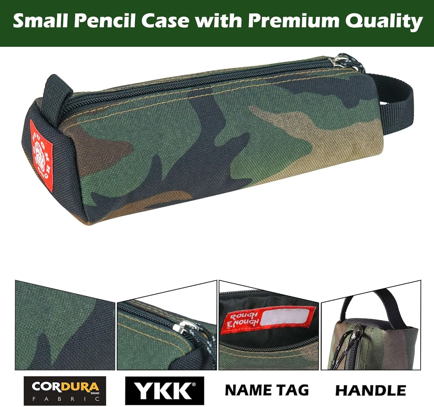 Rough Enough Small Pencil Case Pouch Bag for Adults Boys Girls Kids School Stationary Art Supplies Office Camo Cordura