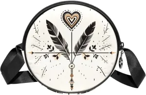 Round Cross Body Bag for Women, Long Strap Crossbody Bag, arrow feather and heart love
