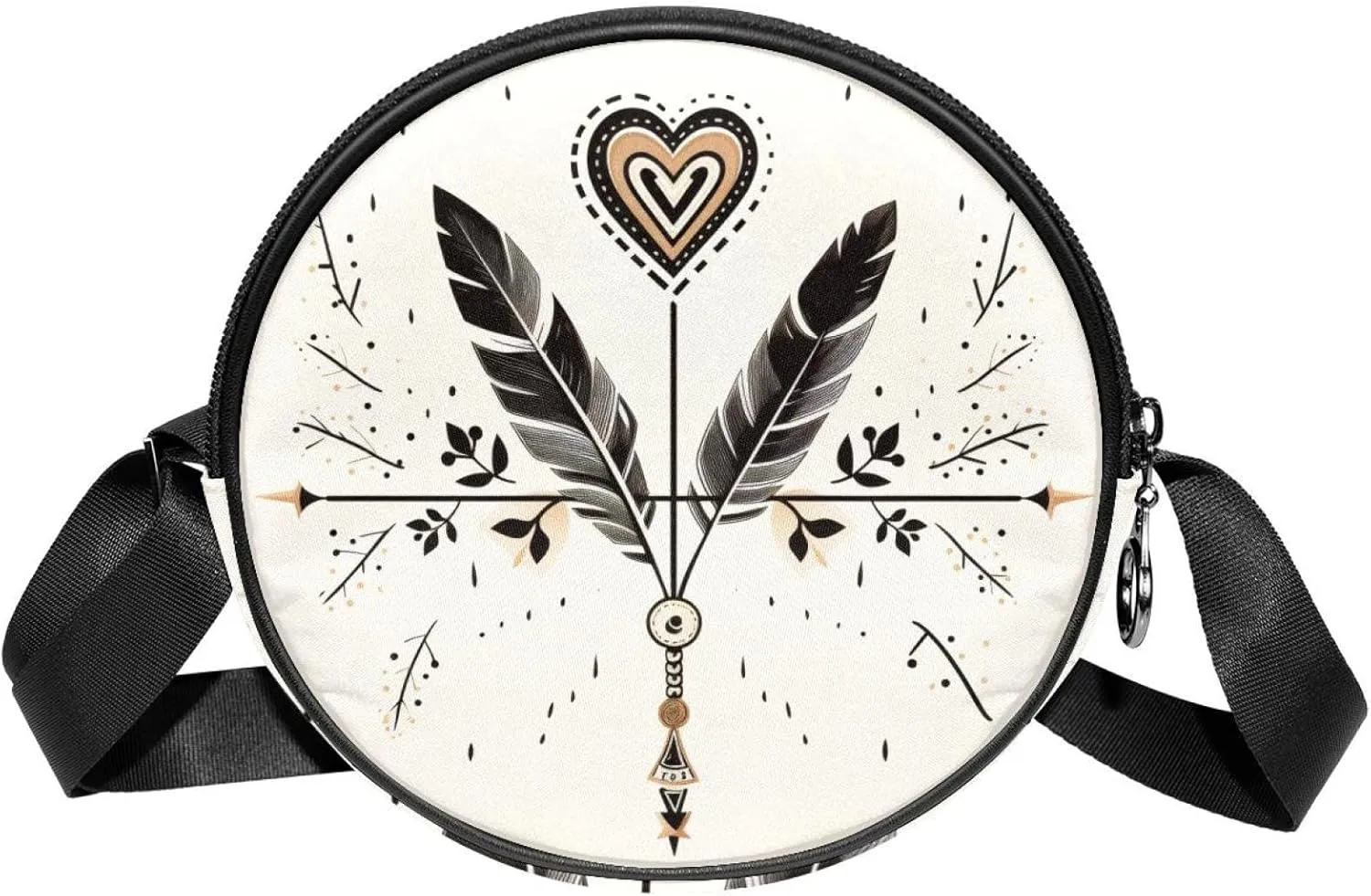 Round Cross Body Bag for Women, Long Strap Crossbody Bag, arrow feather and heart love