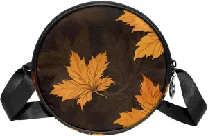Round Cross Body Bag for Women, Long Strap Crossbody Bag, maple leaves