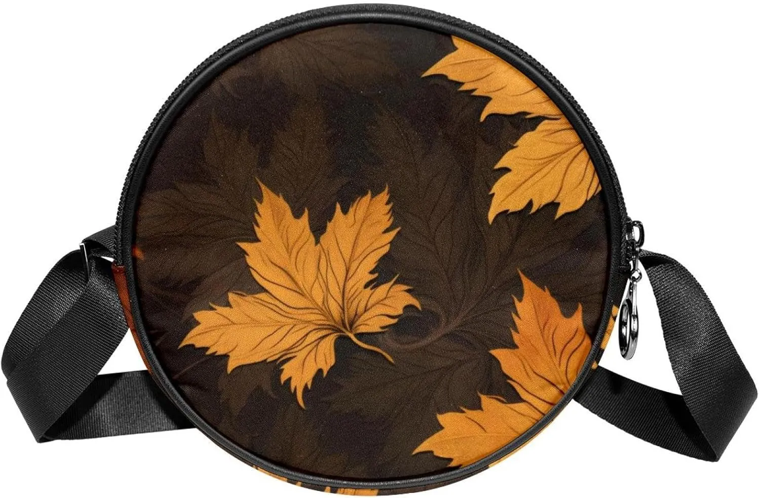 Round Cross Body Bag for Women, Long Strap Crossbody Bag, maple leaves