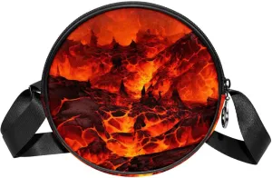 Round Cross Body Bag for Women, Long Strap Crossbody Bag, Volcano Pattern