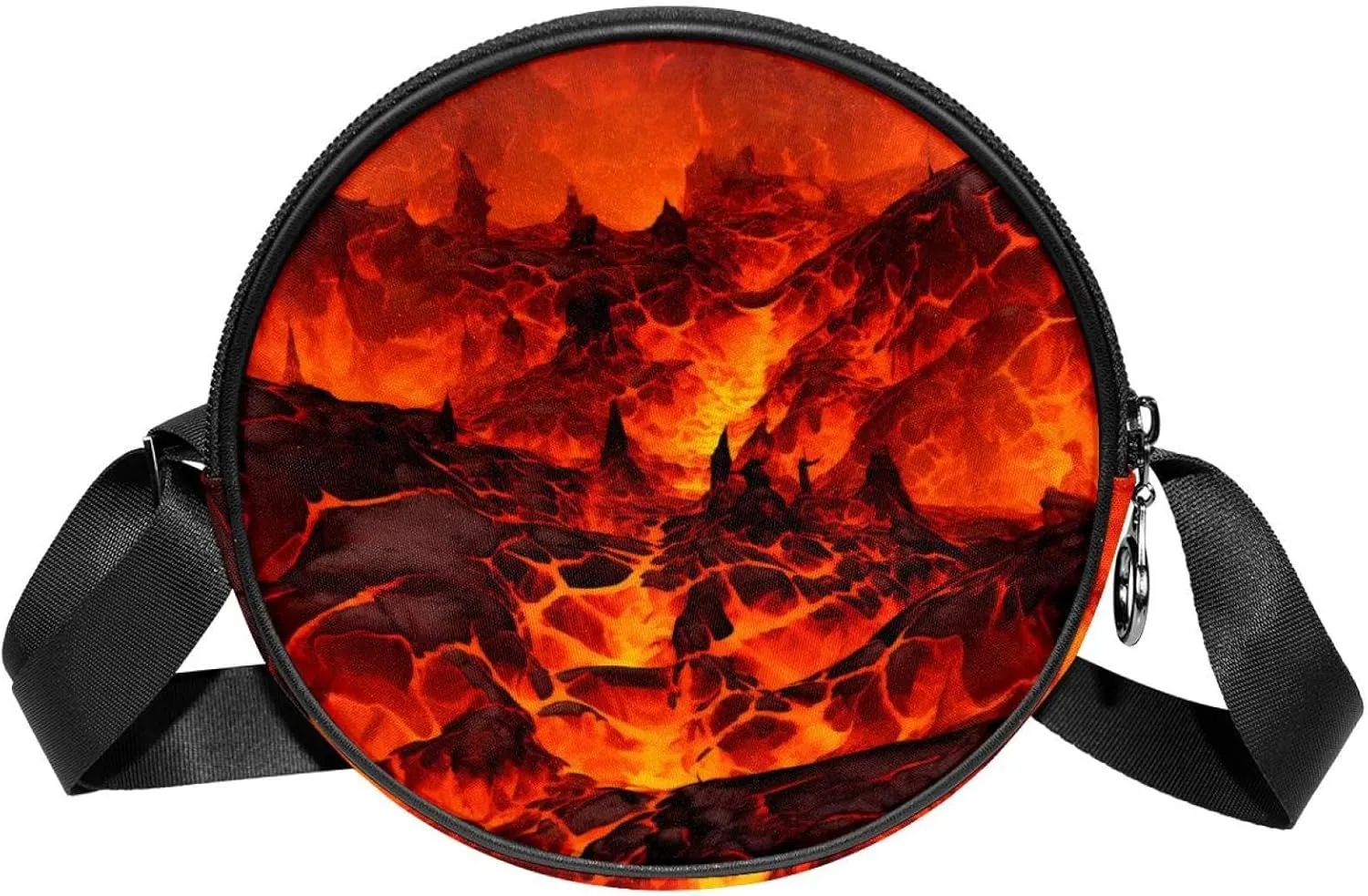 Round Cross Body Bag for Women, Long Strap Crossbody Bag, Volcano Pattern