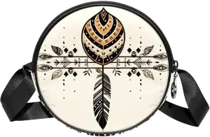 Round Cross Body Bag, Womens Purses, Long Strap Crossbody Bag for Traveling, arrow and feather cartoon