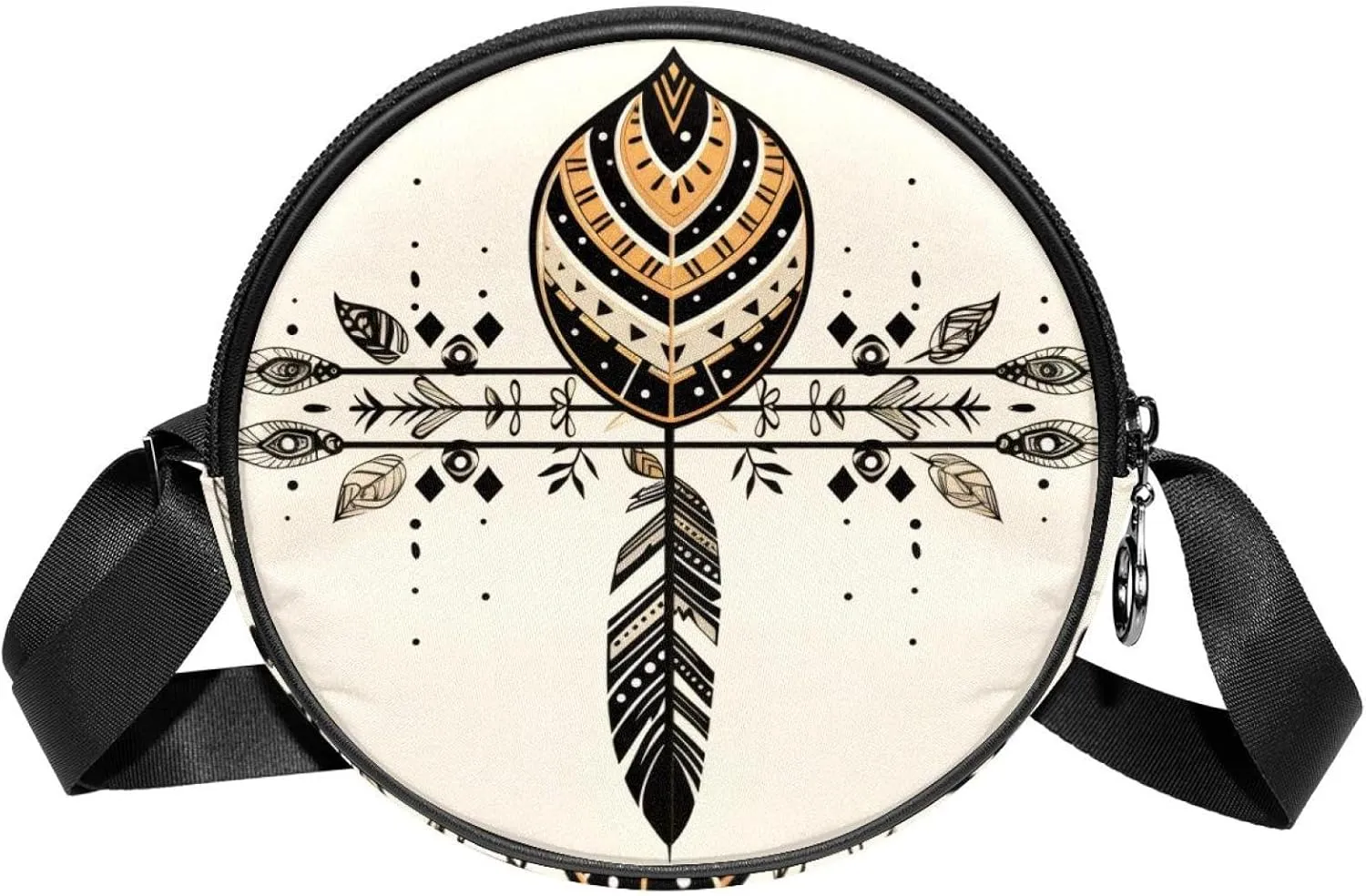 Round Cross Body Bag, Womens Purses, Long Strap Crossbody Bag for Traveling, arrow and feather cartoon