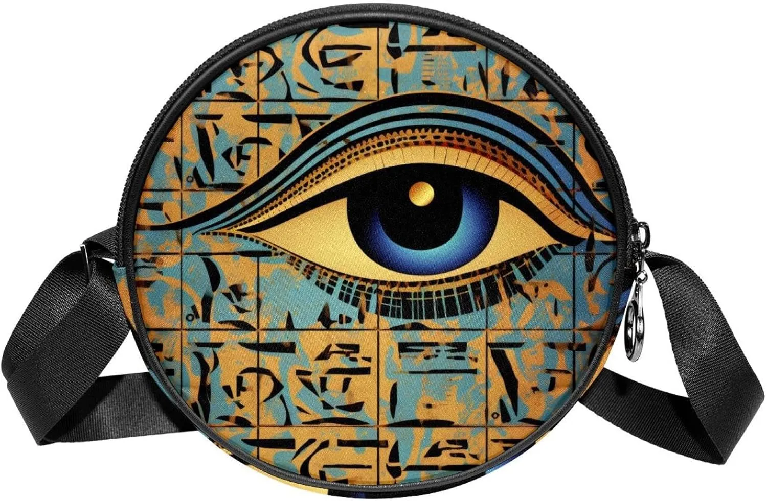 Round Cross Body Bag, Womens Purses, Long Strap Crossbody Bag for Traveling, Egyptian Patterns Eye
