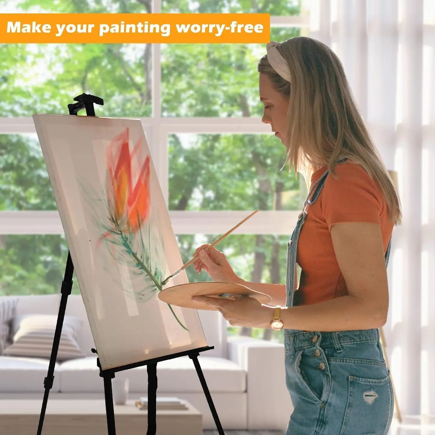 RRFTOK Art Painting Artist Easel Stand, Metal Tripod Adjustable Art Easel for Painting Canvases Height from 17 to 66 Inch,Carry Bag for Table-Top/Floor Drawing and Displaying,Black(1pack)