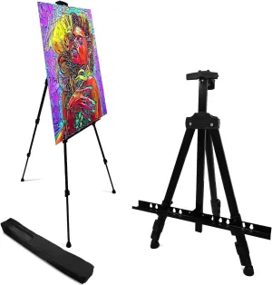RRFTOK Art Painting Artist Easel Stand, Metal Tripod Adjustable Art Easel for Painting Canvases Height from 17 to 66 Inch,Carry Bag for Table-Top/Floor Drawing and Displaying,Black(1pack)