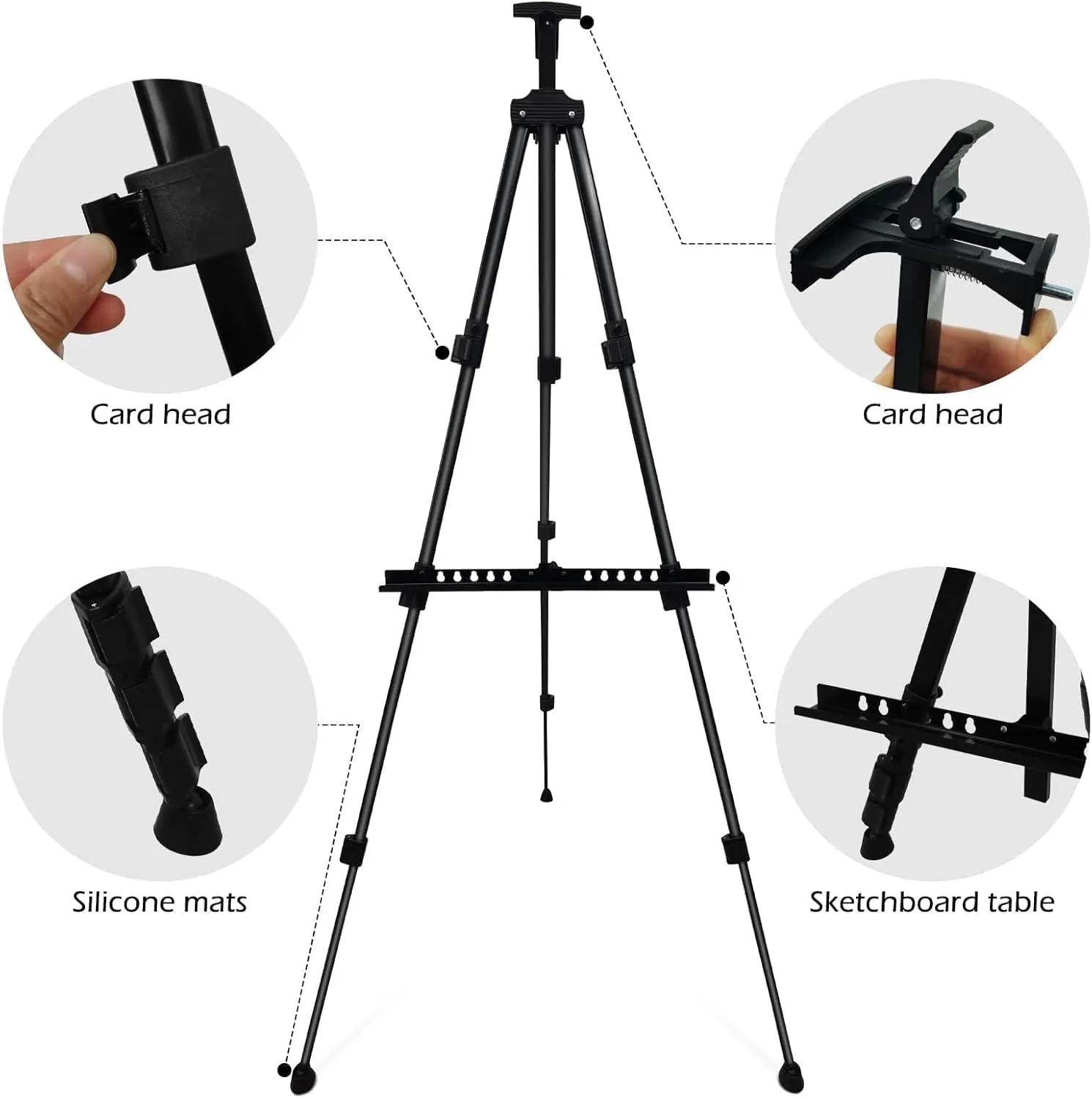 RRFTOK Art Painting Artist Easel Stand, Metal Tripod Adjustable Art Easel for Painting Canvases Height from 17 to 66 Inch,Carry Bag for Table-Top/Floor Drawing and Displaying,Black(1pack)