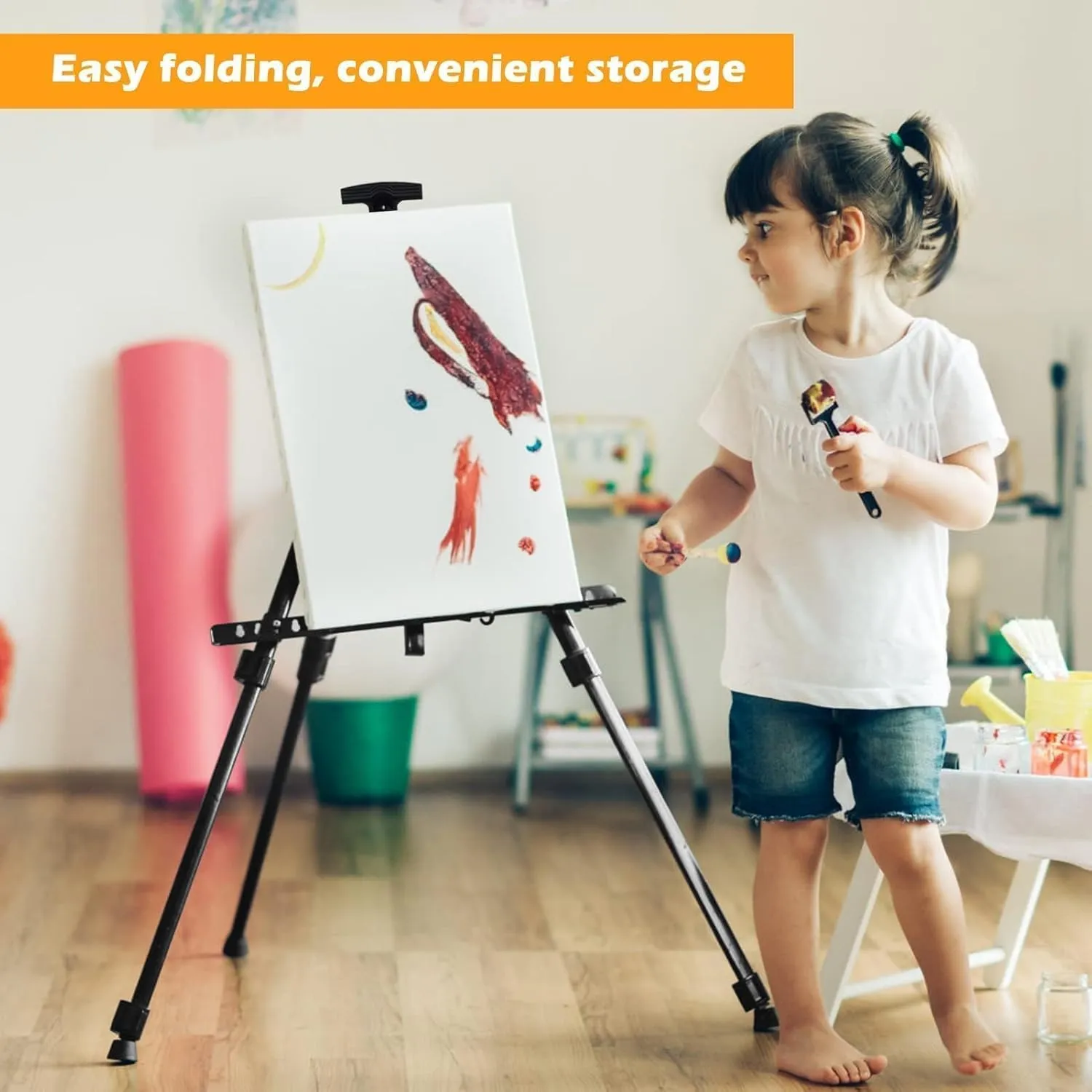 RRFTOK Art Painting Artist Easel Stand, Metal Tripod Adjustable Art Easel for Painting Canvases Height from 17 to 66 Inch,Carry Bag for Table-Top/Floor Drawing and Displaying,Black(1pack)