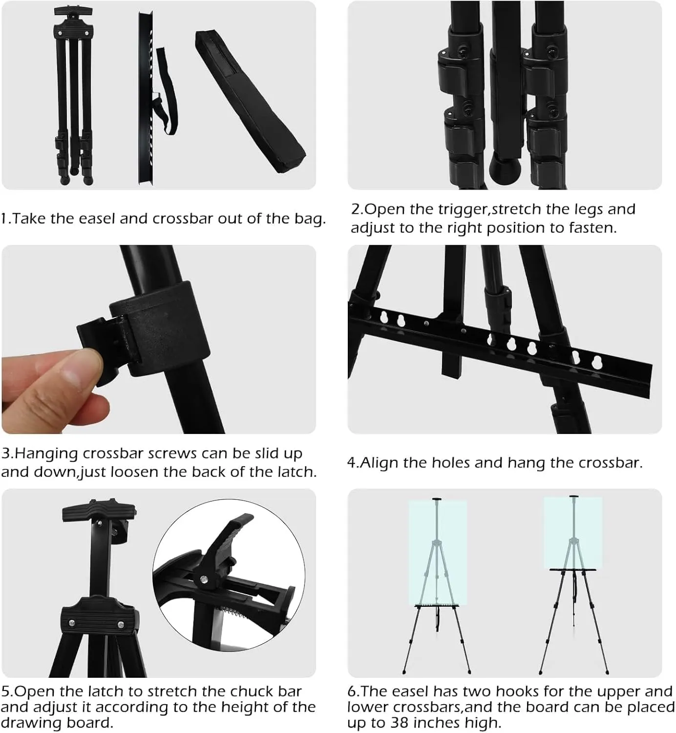 RRFTOK Art Painting Artist Easel Stand, Metal Tripod Adjustable Art Easel for Painting Canvases Height from 17 to 66 Inch,Carry Bag for Table-Top/Floor Drawing and Displaying,Black(1pack)