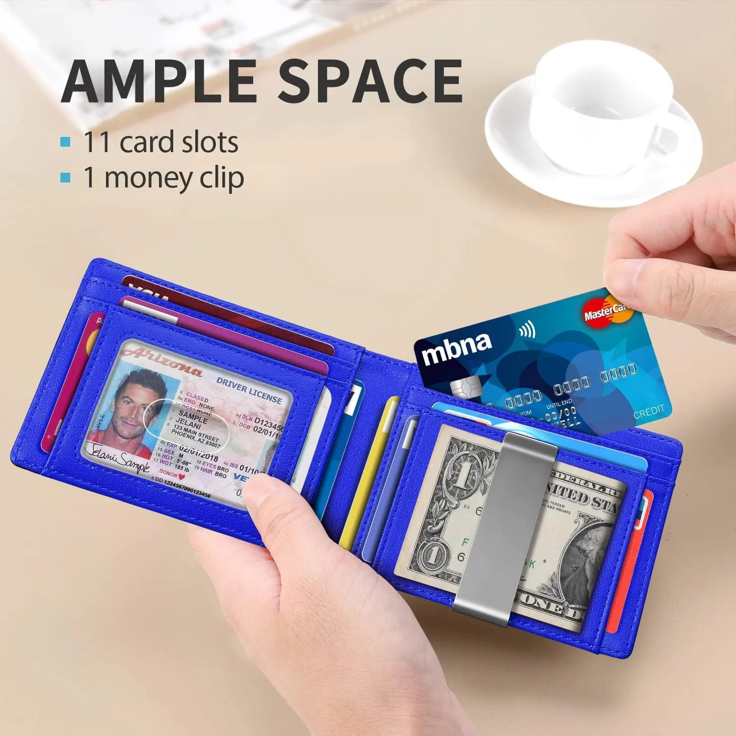 RUNBOX Slim Money Clip Wallets for Men RFID Blocking 11 Card Holder Minimalist Small Leather Bifold Men's Front Pocket Wallet Gift Box