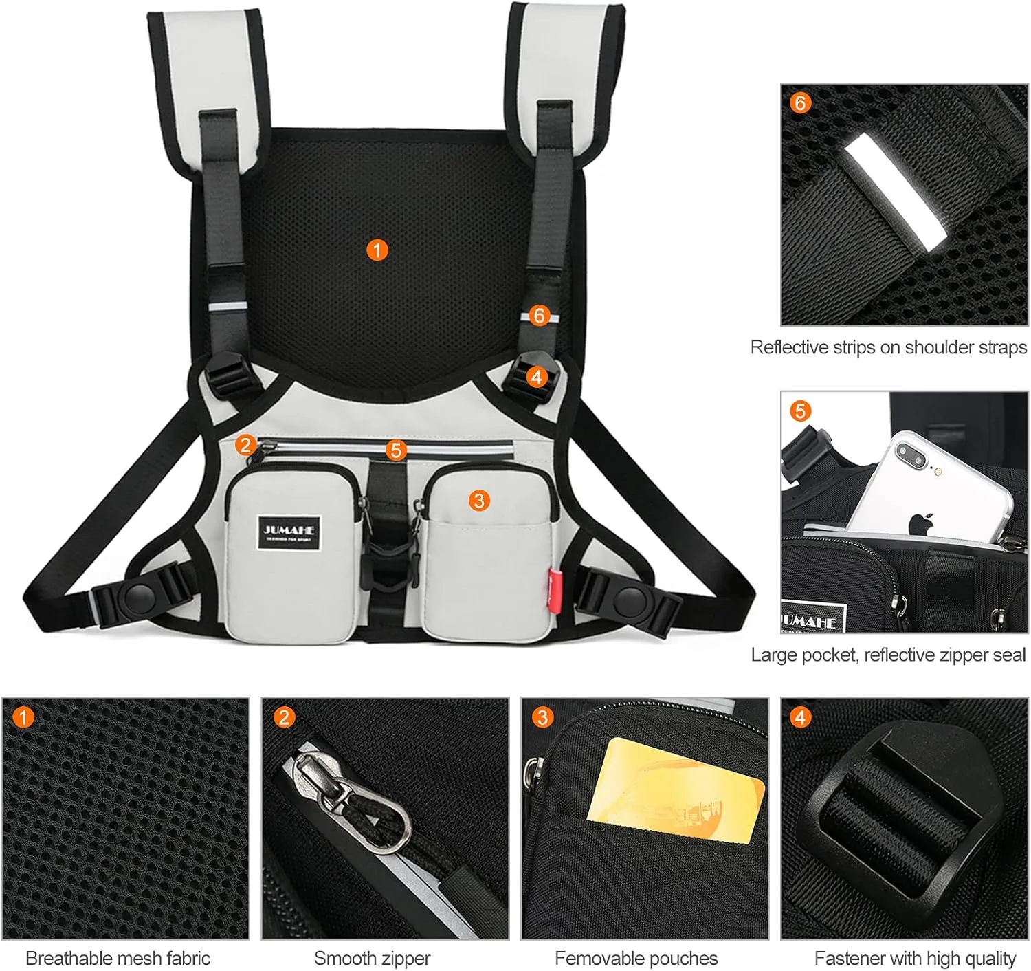 Running Backpack Vest Cell Phone and Accessories Holder Lightweight Pack for Walking Cycling (White2)