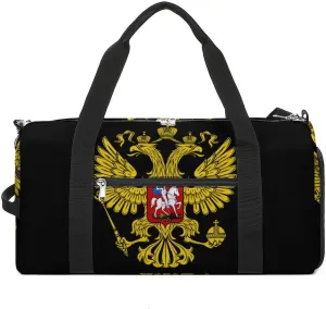 Russia Coat of Arms Russian Flag Funny Gym Bag Travel Duffel Bags Carry On Weekender Overnight Bag for Women Men