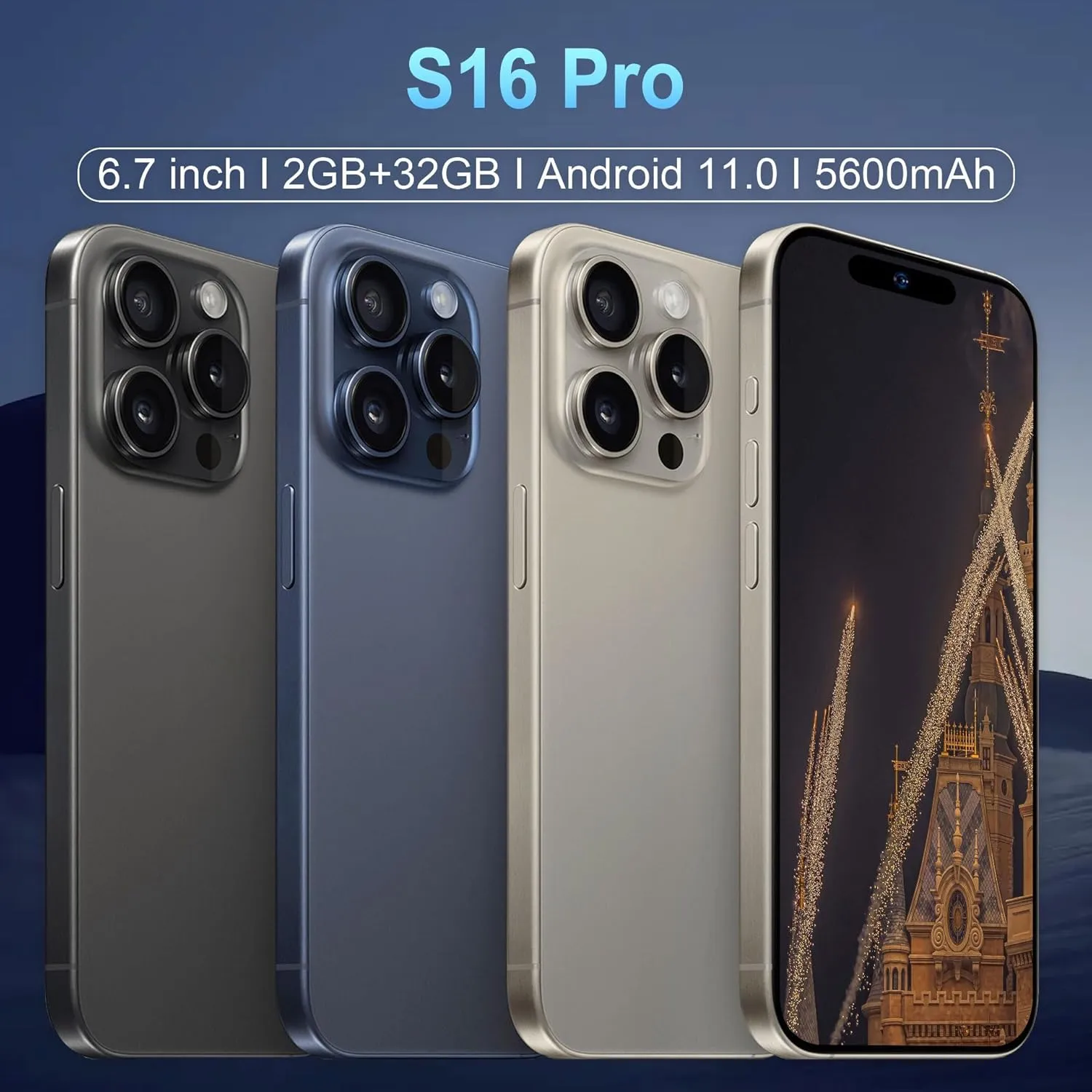 S16pro Cell Phone Unlocked for Global, 32GB Storage Smartphone,6.7 Inch Big Screen, Unlocked Android 11.0 OS, Long Battery Life, WCDMA US Version, 2024, Blue
