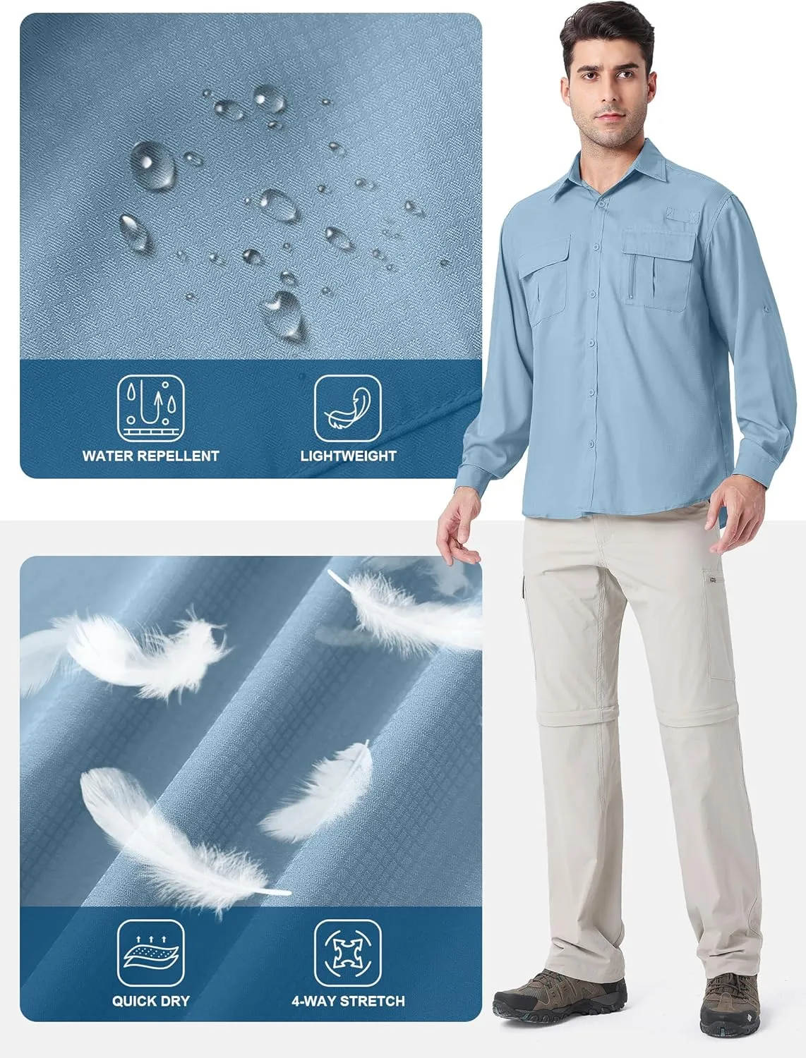 Safari Shirts for Men for Africa UV Sun Protection Lightweight Quick Dry Moisture Wicking for Hiking Fishing Travel Outdoor