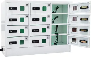 Safety and Convenience 12 - Compartment Cell Mobile Phone Charging Station Cabinet Locker with Combination Lock White - Ideal for Students and Employees