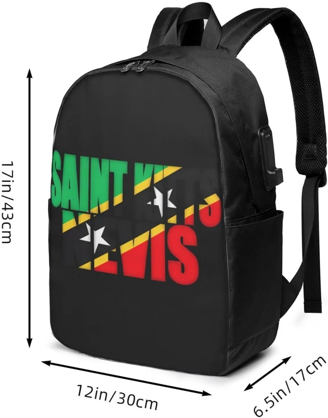Saint Kitts Nevis Flag Laptop Backpacks Travel Backpack Casual Business Daypack Sport Rucksack Computer Bag Fits up to 17 Inch Notebook with USB Port