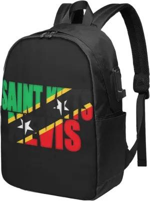 Saint Kitts Nevis Flag Laptop Backpacks Travel Backpack Casual Business Daypack Sport Rucksack Computer Bag Fits up to 17 Inch Notebook with USB Port