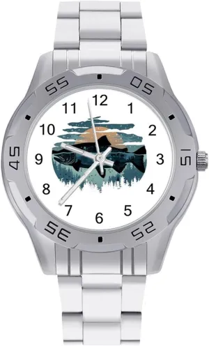 Salmon Fish World Simple Stainless Steel Band Business Watch Dress Wrist Unique Luxury Work Casual Waterproof Watches
