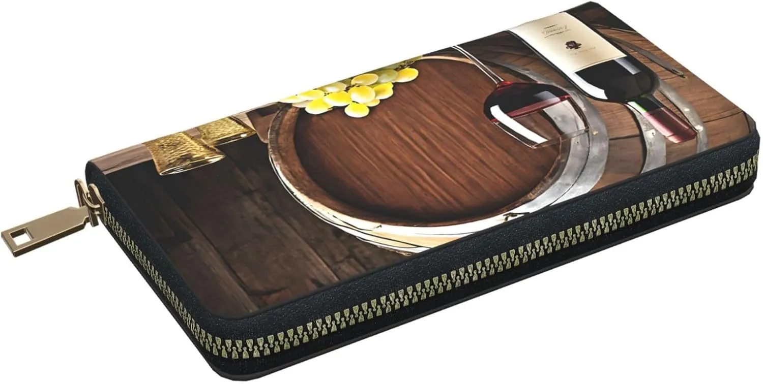 (Salmon) Pu Leather Purse Multi Compartment Card Wallet Stylish Wallet with Zipper for Cards, Coin, Bill, Red Wine Cellar, One Size