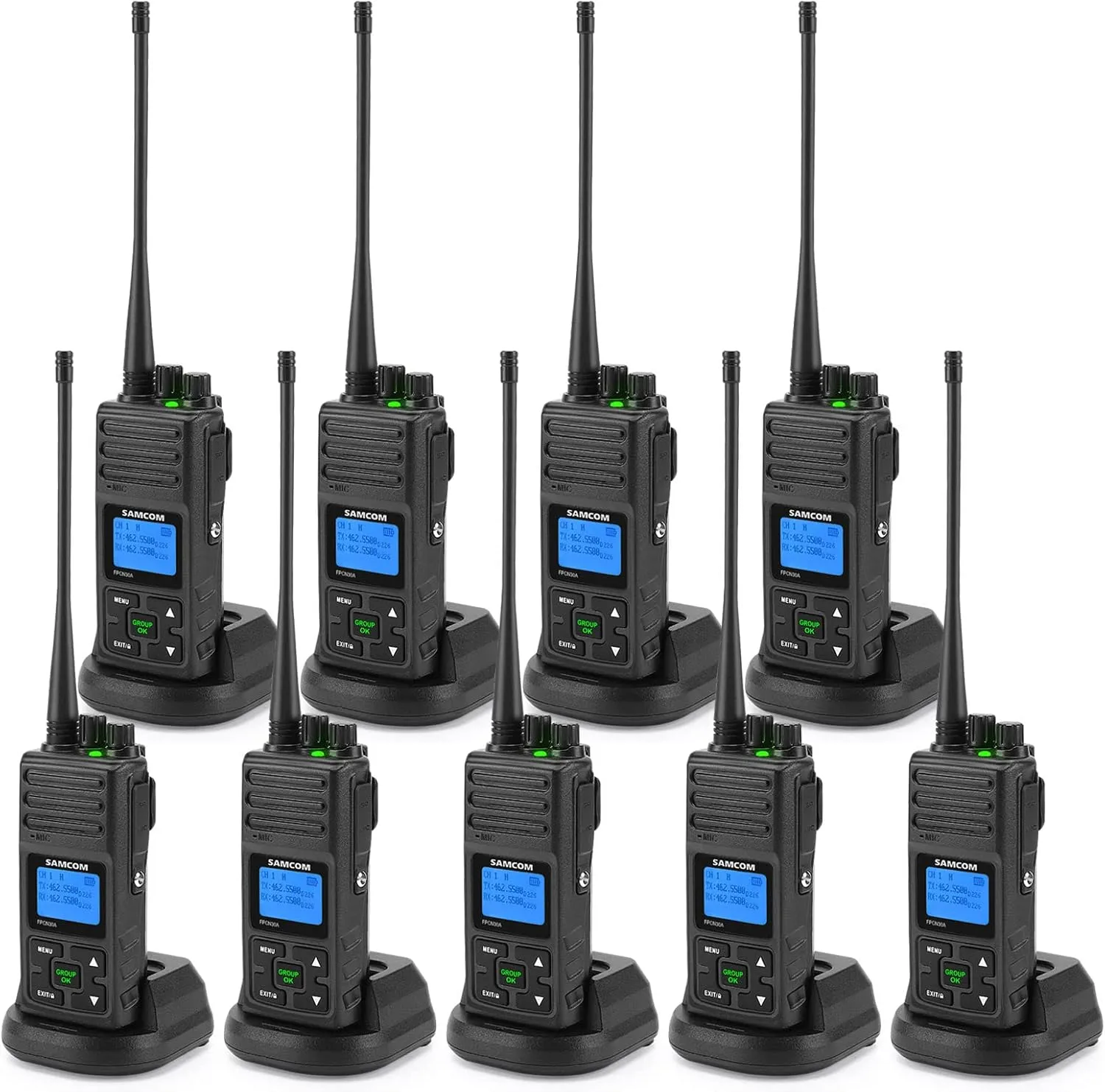 SAMCOM 5W High Power Two Way Radio,Heavy Duty Walkie Talkies for Adults Long Range with Earpieces,Professional UHF 2-Way Radio Rechargeable with 1500mAh Battery and Charger,9 Packs