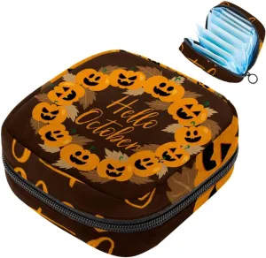 Sanitary Napkin Storage Bag Menstrual Cup Pouch Girls Travel Large Capacit Makeup Sanitary Pads Organizer, Hi October Halloween Pumpkin