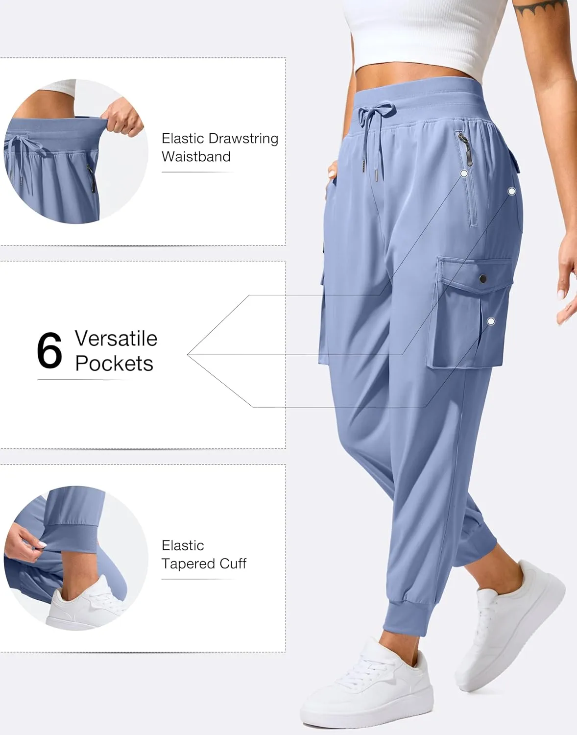 SANTINY Women's Cargo Pants with 6 Pockets Lightweight Quick Dry Travel Hiking Pants Casual Summer Joggers