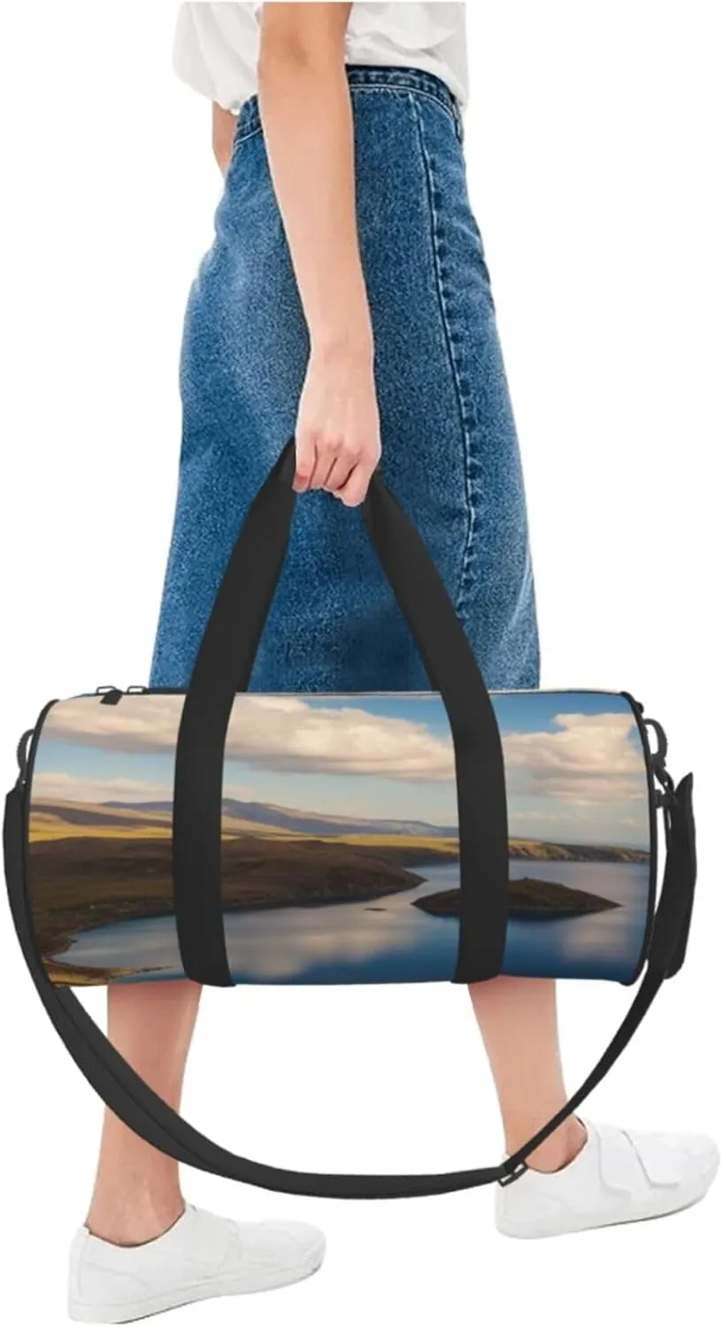 Sapphire Skies Printed Travel Bag,Round Personal Item Storage bag,Foldie Duffel Bag for Traveling Vacation,Fitness,Sports