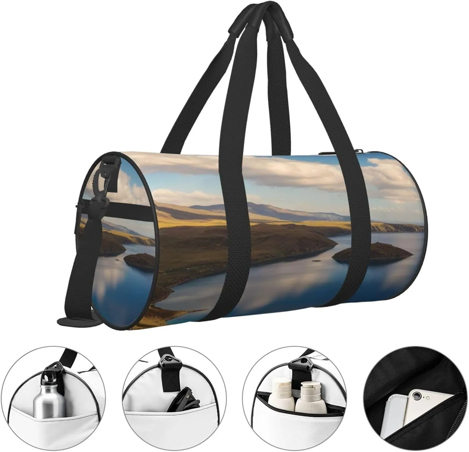 Sapphire Skies Printed Travel Bag,Round Personal Item Storage bag,Foldie Duffel Bag for Traveling Vacation,Fitness,Sports