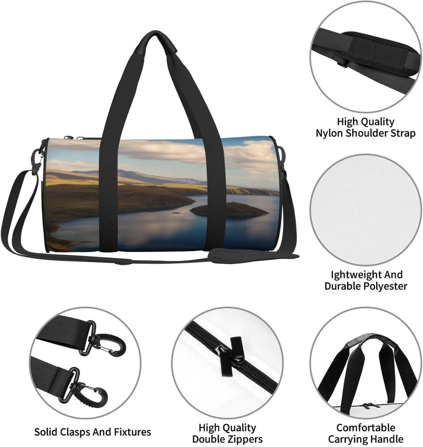 Sapphire Skies Printed Travel Bag,Round Personal Item Storage bag,Foldie Duffel Bag for Traveling Vacation,Fitness,Sports
